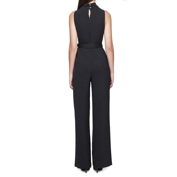 Calvin Klein Womens Cowlneck Drape Front Belted Black Jumpsuit Romper SZ 10 - Picture 3 of 13